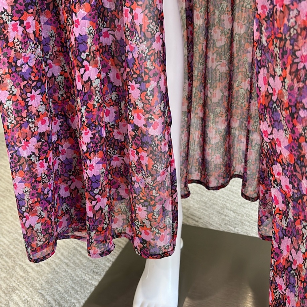 Lulus Sheer Floral Slipdress Size Small Button Front Tiered Ruffle Maxi Dress - Picture 7 of 15